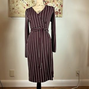 Ann Taylor Wine Striped Wrap Dress